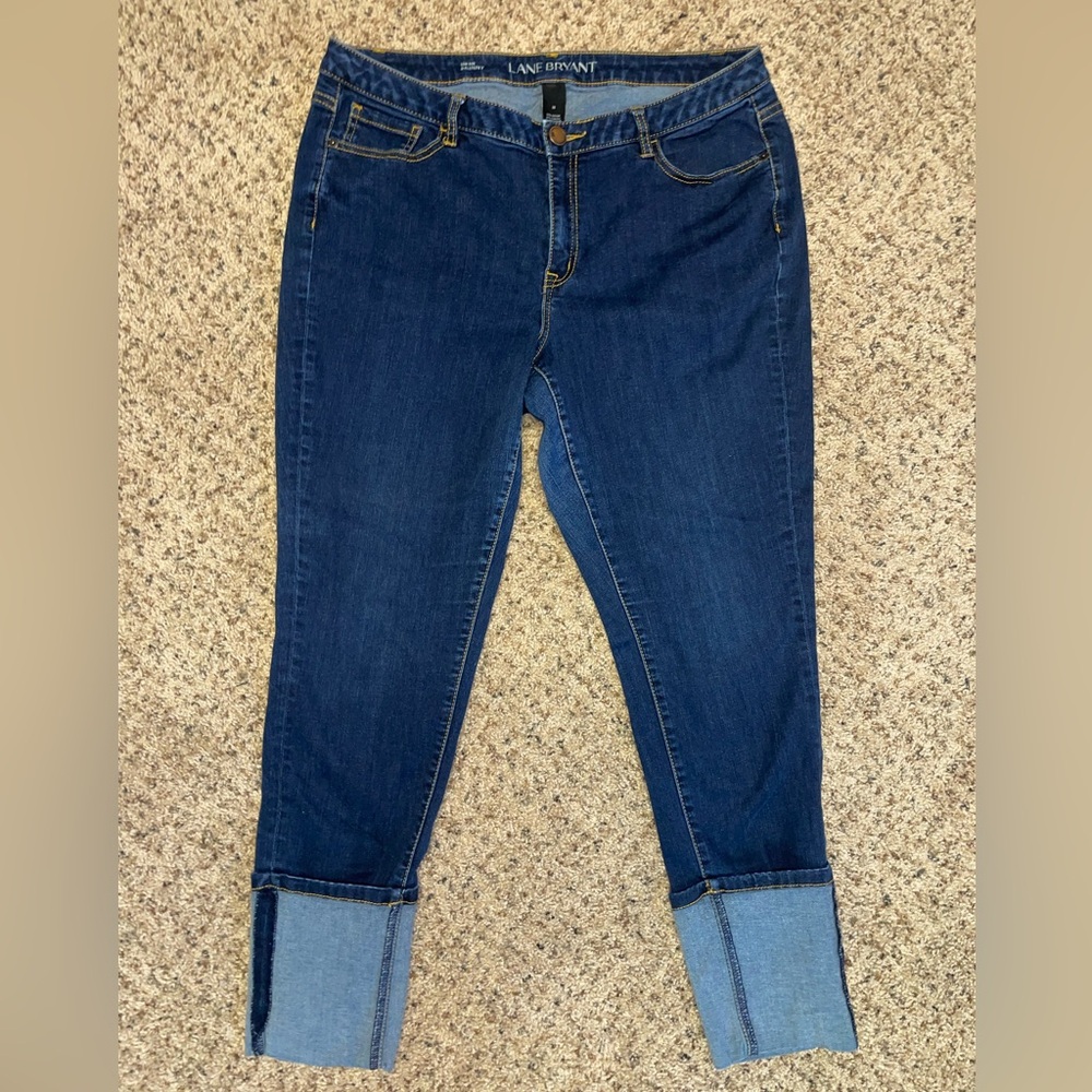 Lane Bryant Dark Blue Low Rise Skinny Cuffed Ankle Jeans